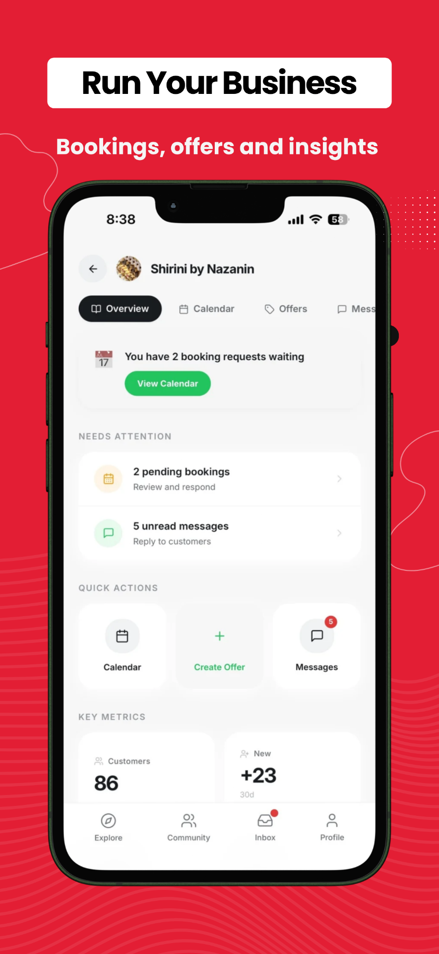 Run your business — bookings, offers, insights